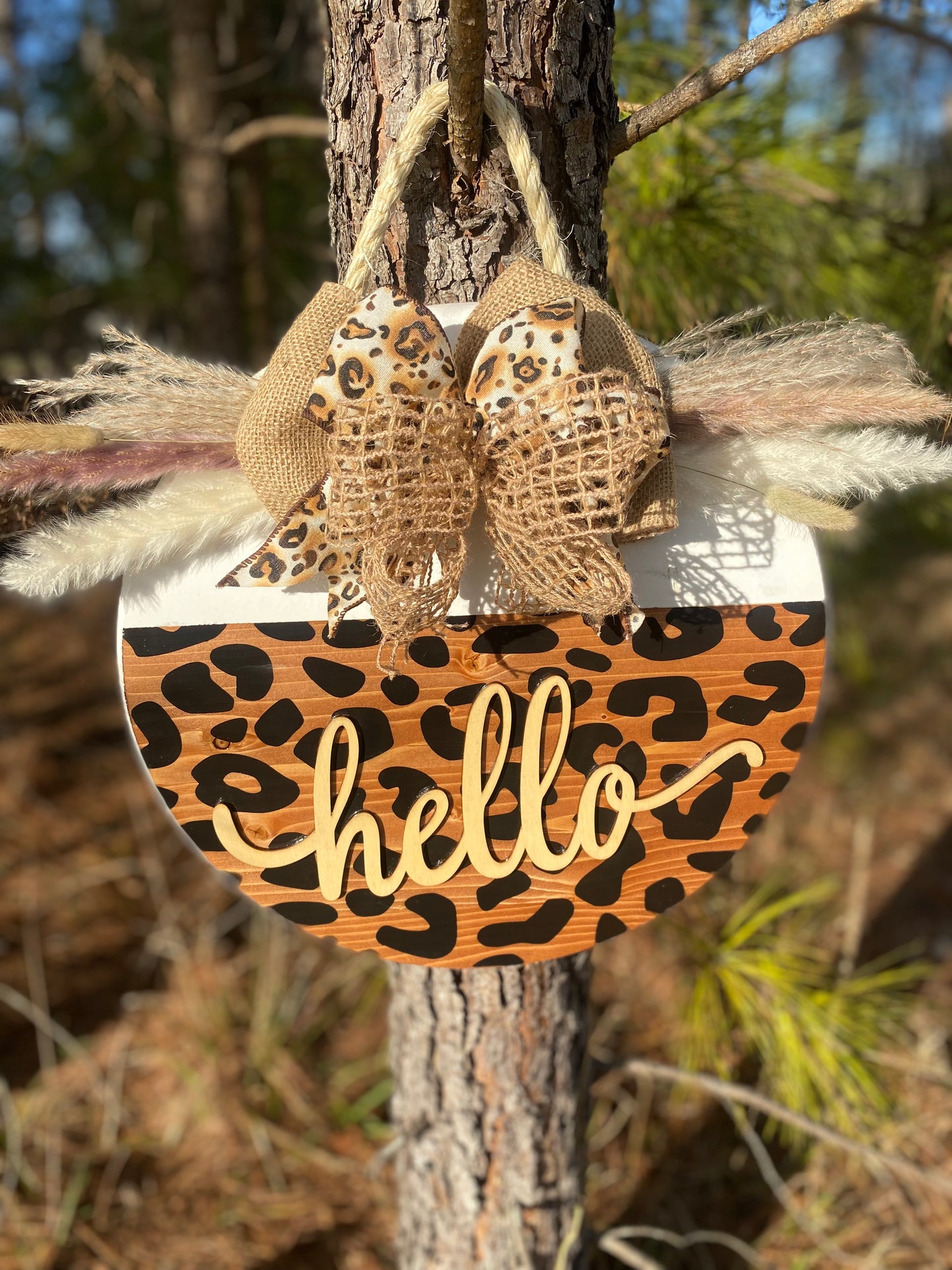 Leopard Print Hello Door Hanger