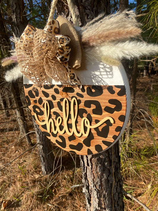 Leopard Print Hello Door Hanger